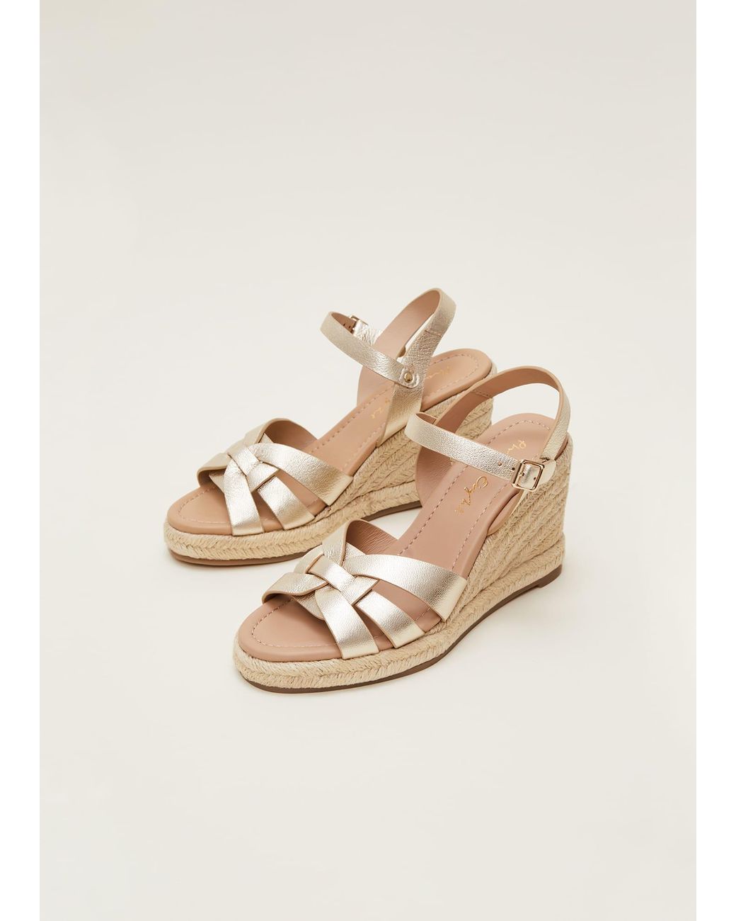 Phase Eight Natural Leather Wedge Espadrilles