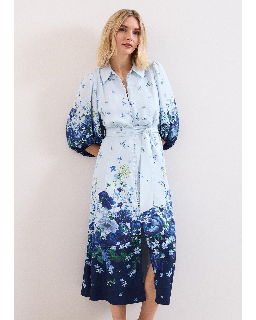 Phase Eight Blue Noella Floral Shirt Midaxi Dress