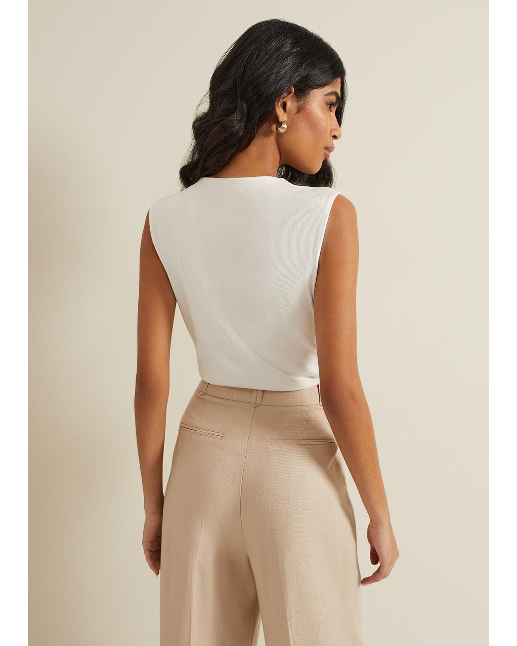 Phase Eight Natural Sutton Sleeveless Drape Rib Top