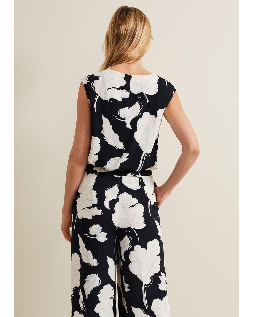 Phase Eight Natural Noelle Leaf Print Cowl Neck Top