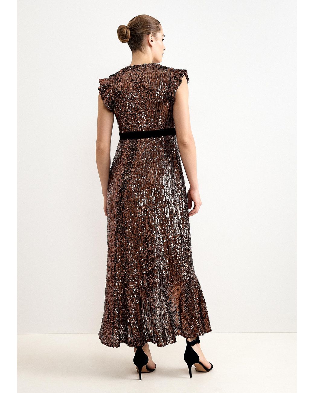 Phase Eight Natural Enja Sequin Wrap Maxi Dress