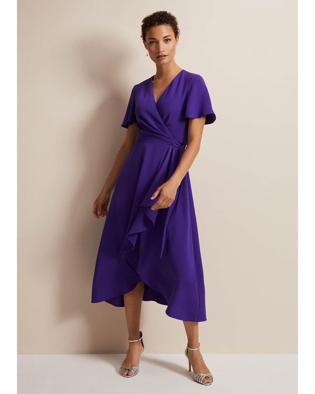 Phase Eight Purple Julissa Ruffle Wrap Midi Dress
