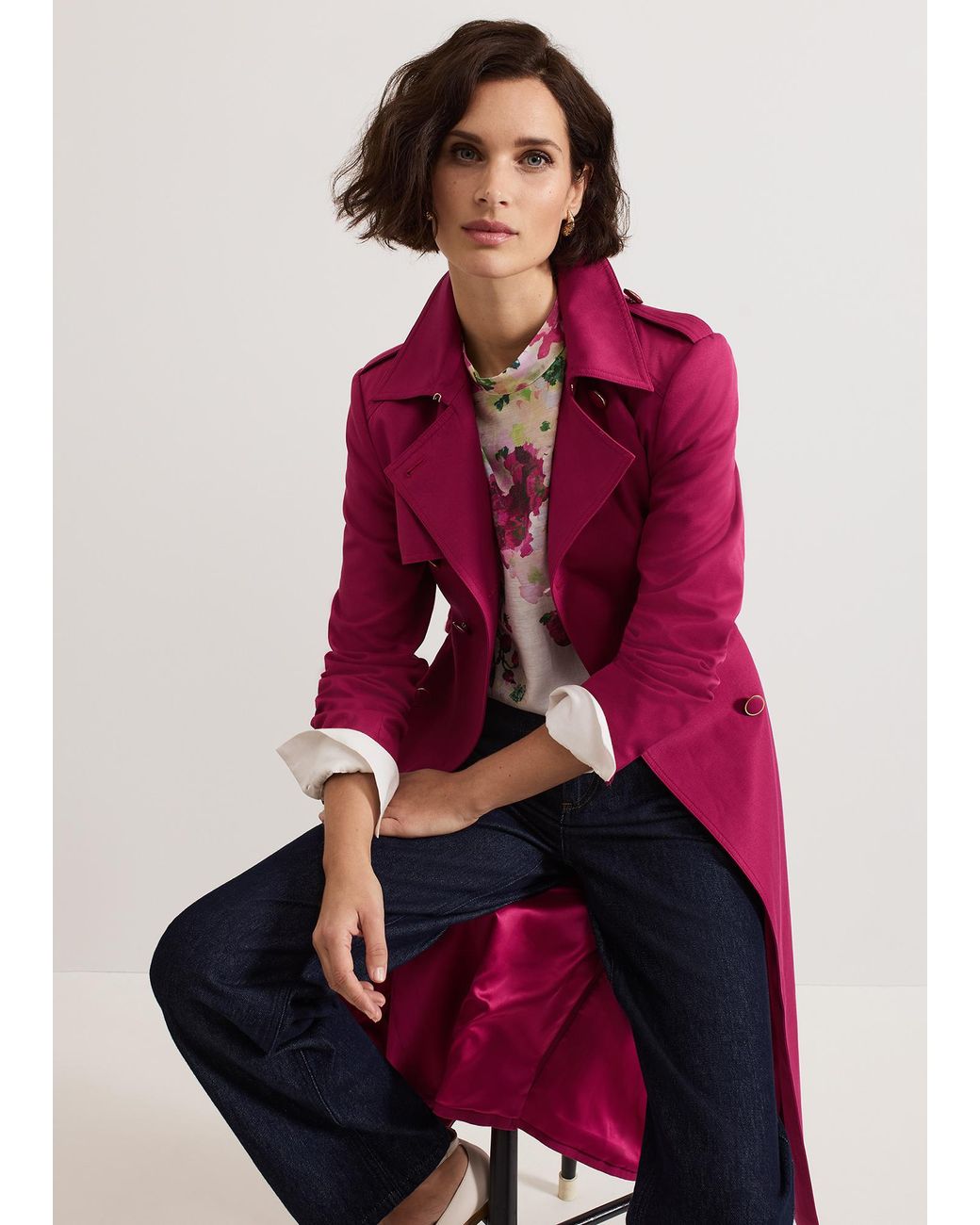 Phase Eight Pink Cheryl Long Fitted Trench Coat