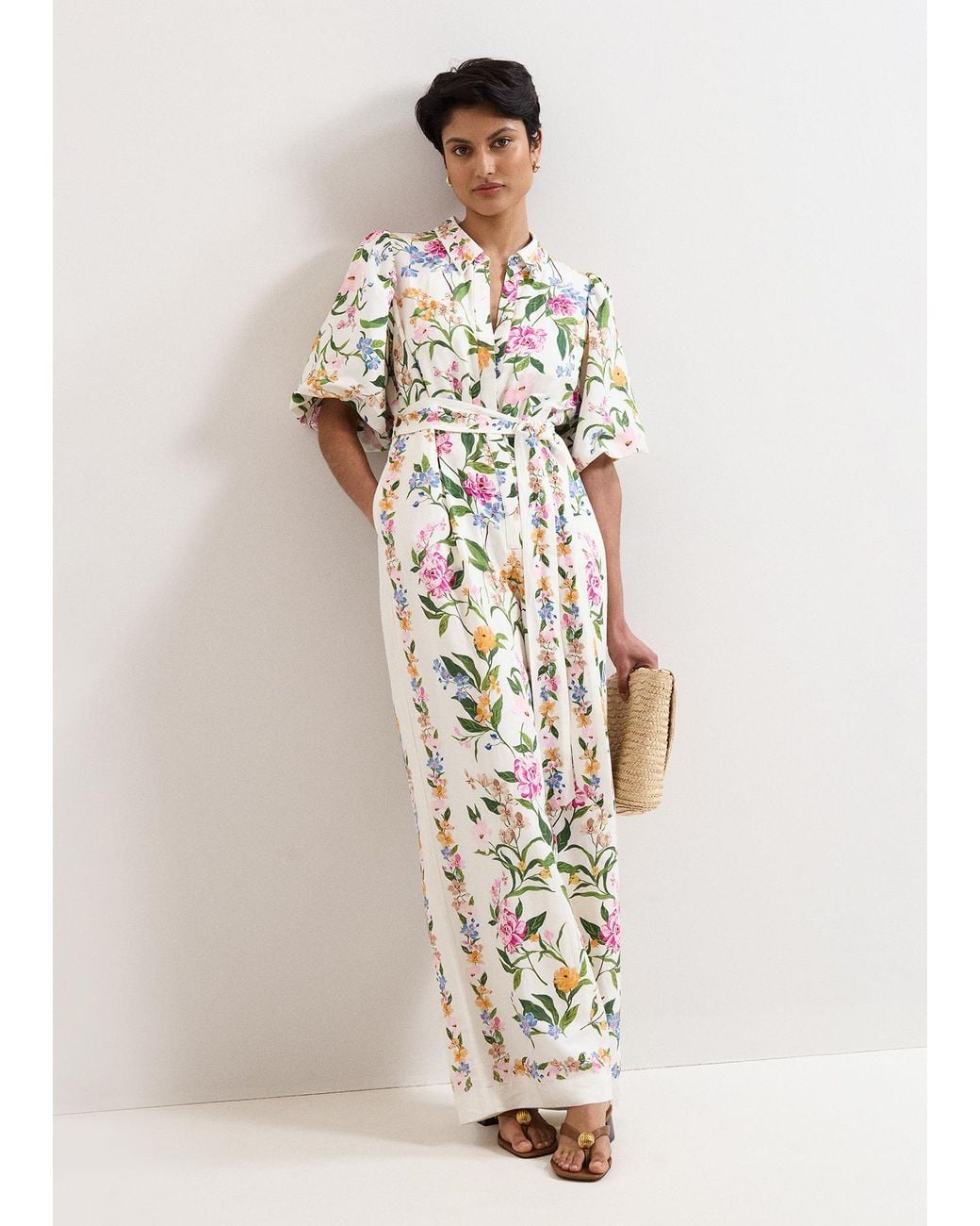 Phase Eight White Petite Camilla Floral Tie Waist Jumpsuit