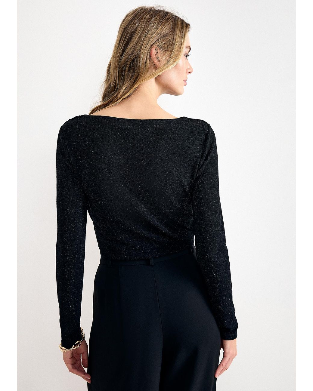 Phase Eight Black Marcy Asymmetric Sparkle Ruched Top