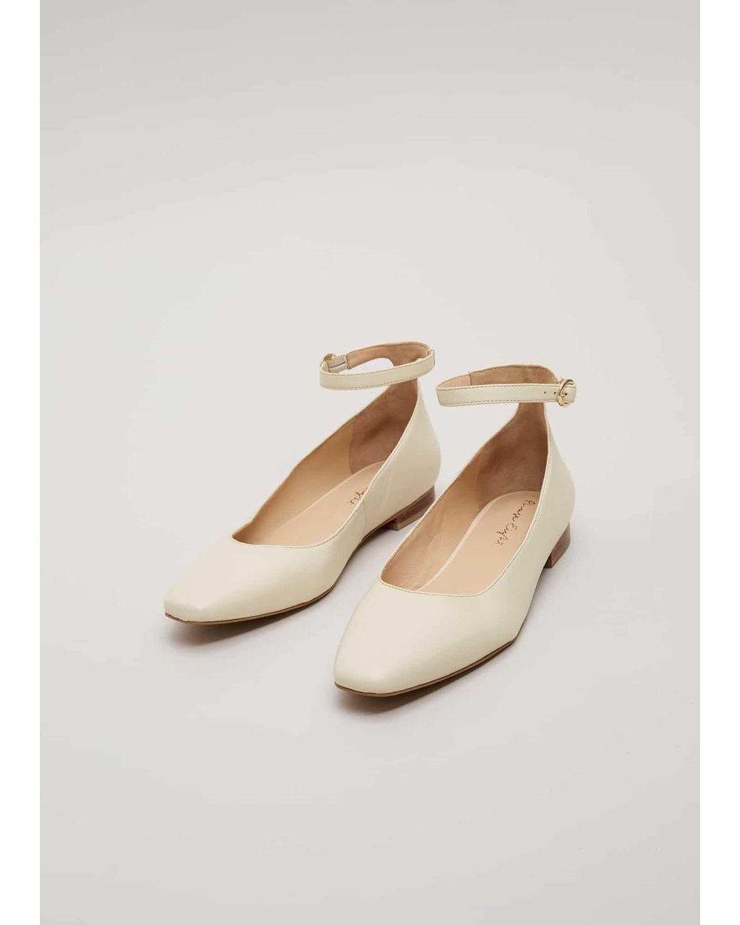 Phase Eight White Leather Almond Toe Ankle Strap Ballerina