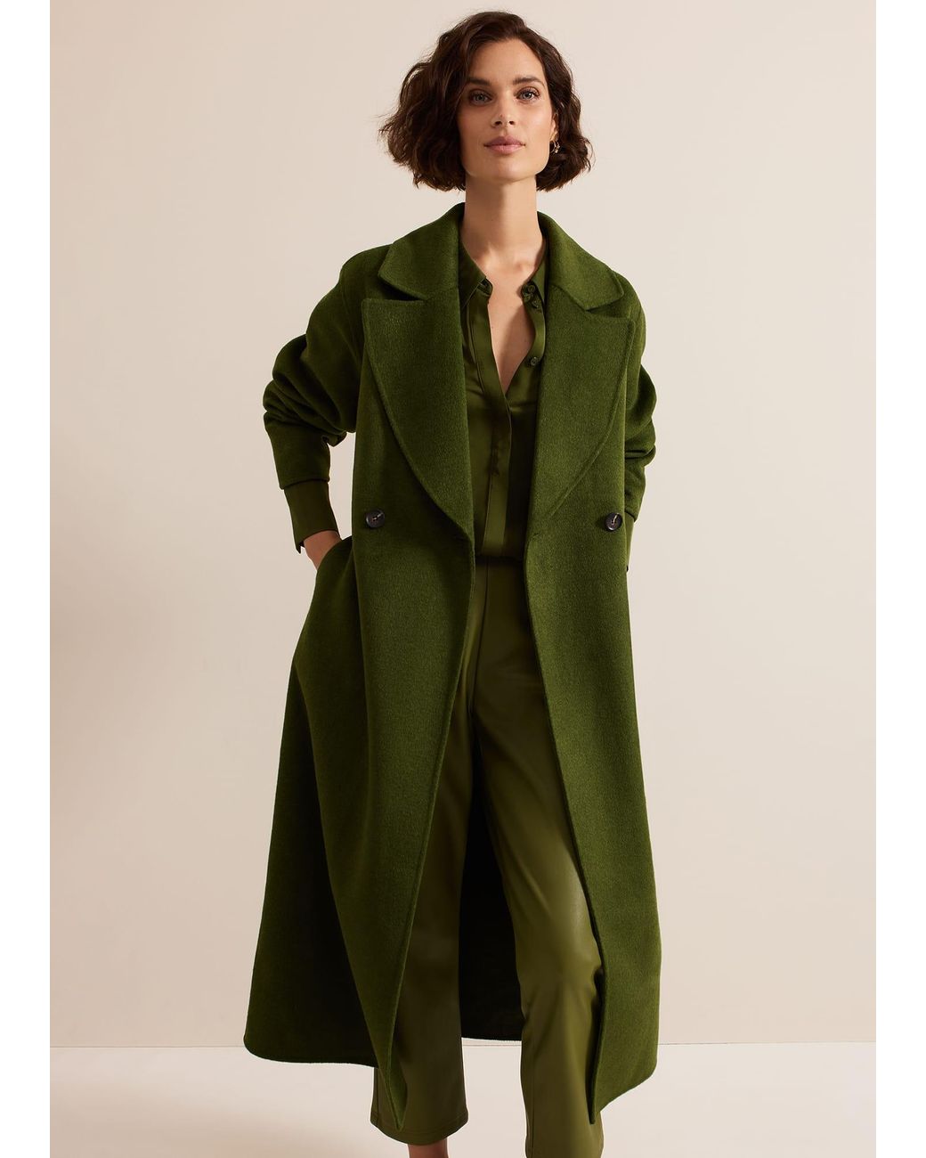 Phase Eight Green Darcy Double Faced Wool Coat