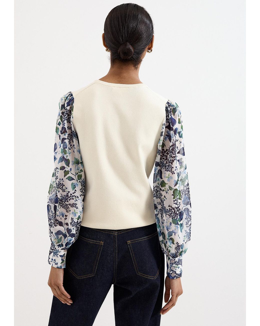 Phase Eight White Shiloh Woven Sleeve Printed Top
