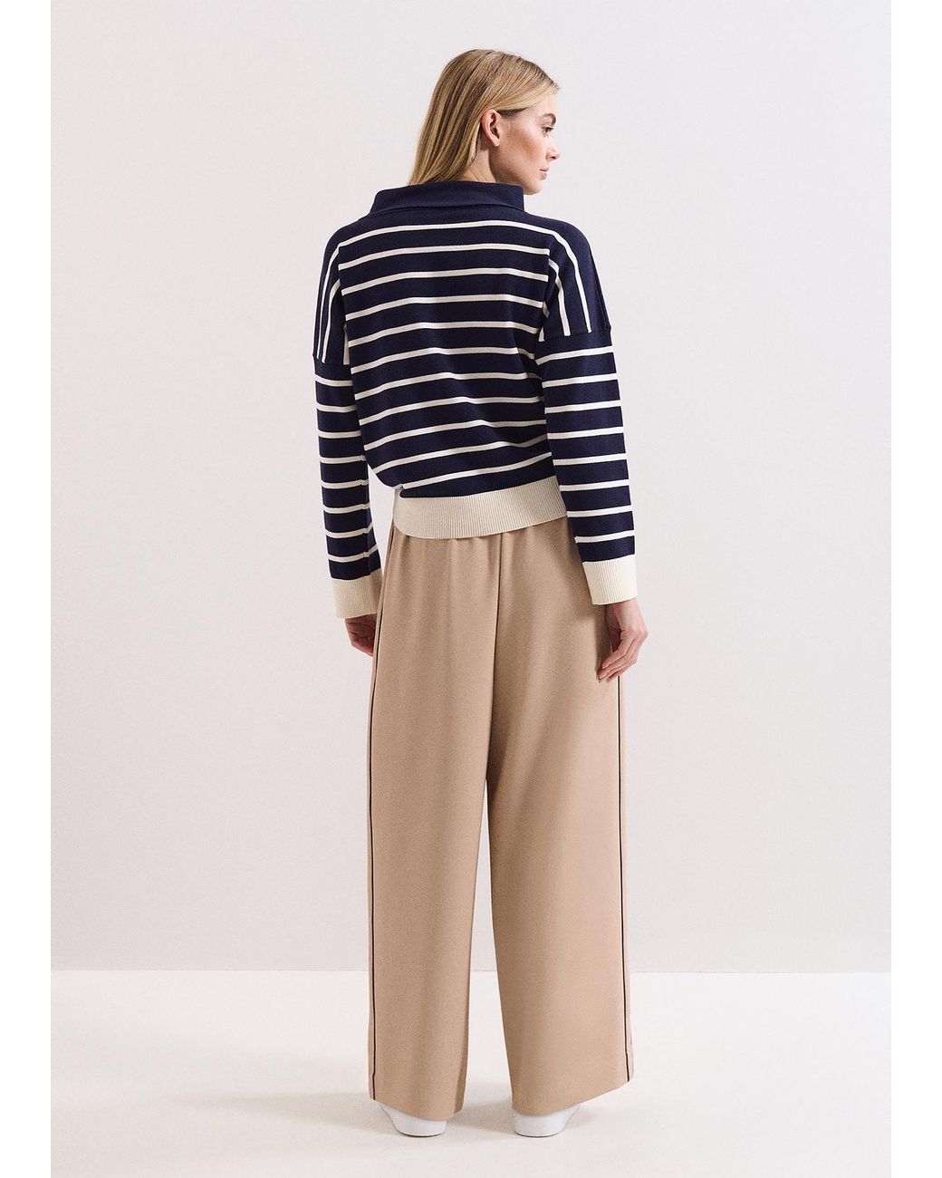 Phase Eight Blue Petite Skye Pull On Side Stripe Trousers
