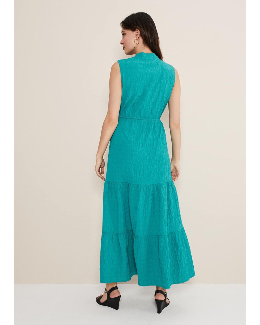 Phase Eight Blue Anika Textured Sleeveless Midi Dress