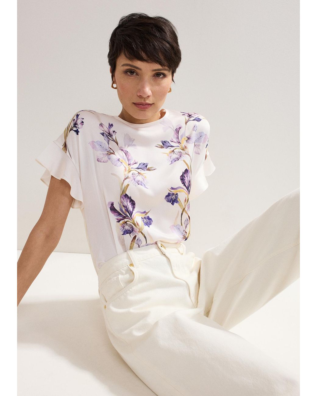 Phase Eight Natural Leilah Iris Placement Print Top