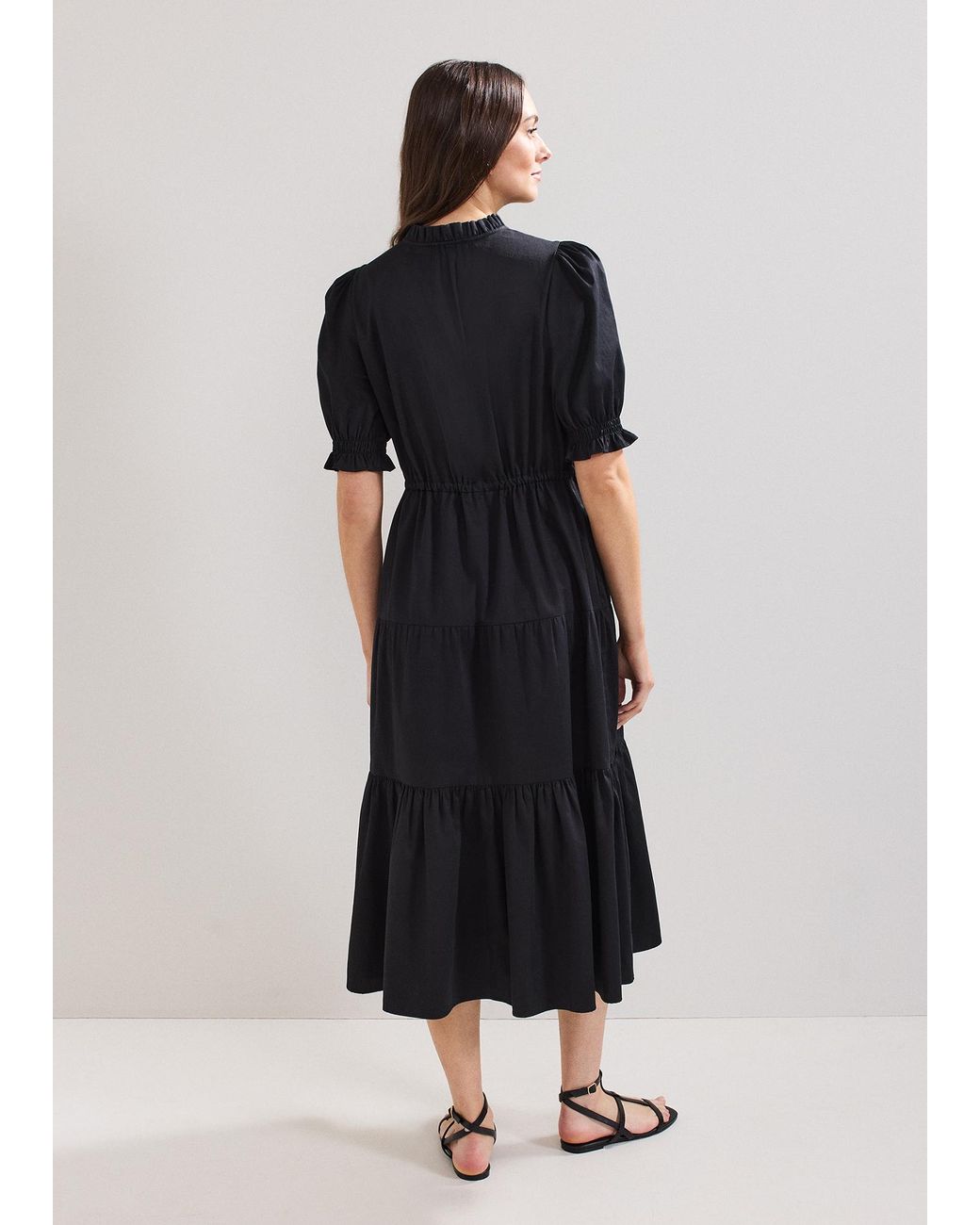 Phase Eight Black Jen Cotton Tiered Midi Dress