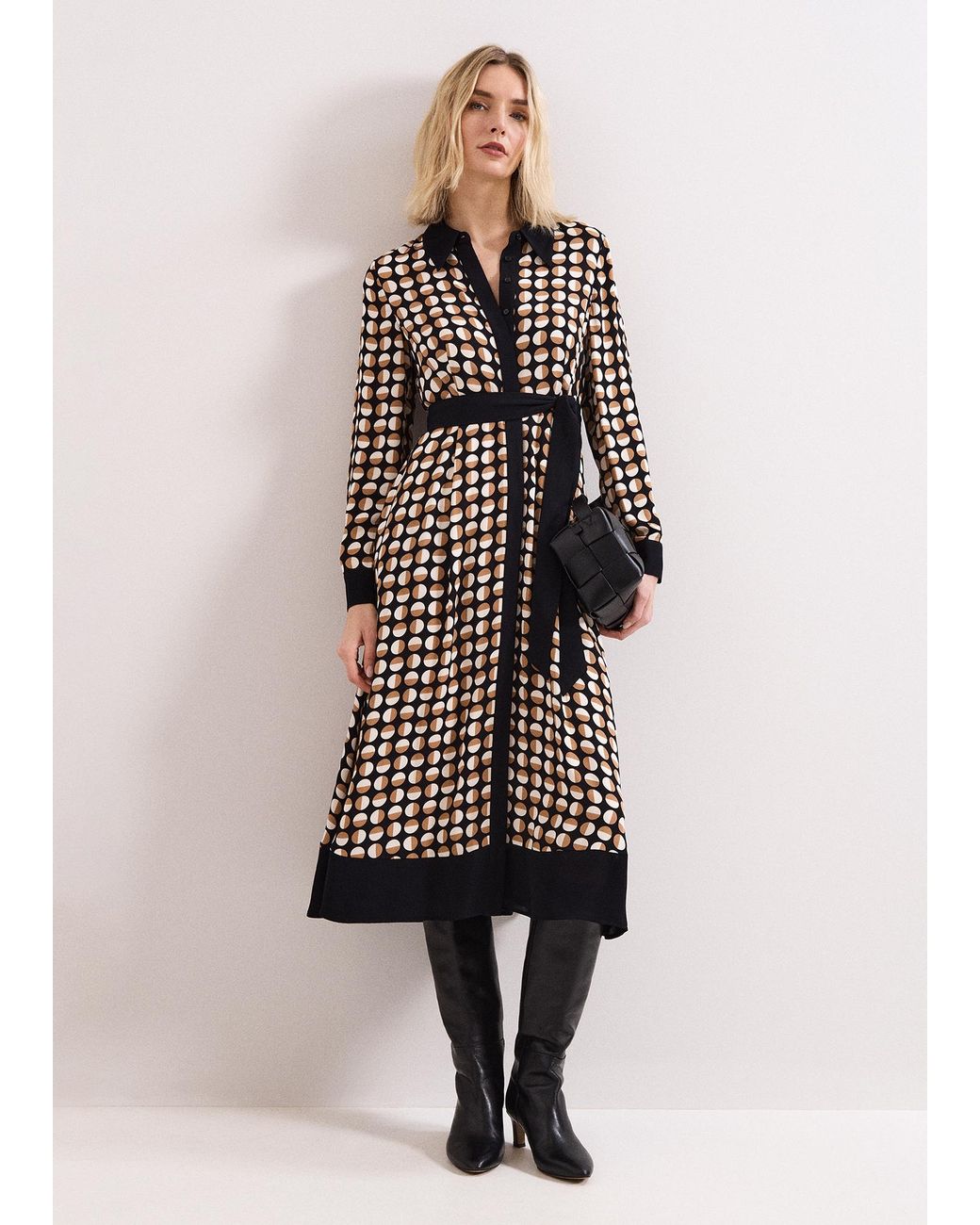 Phase Eight Natural Naomi Spot Shirt Midi Dress