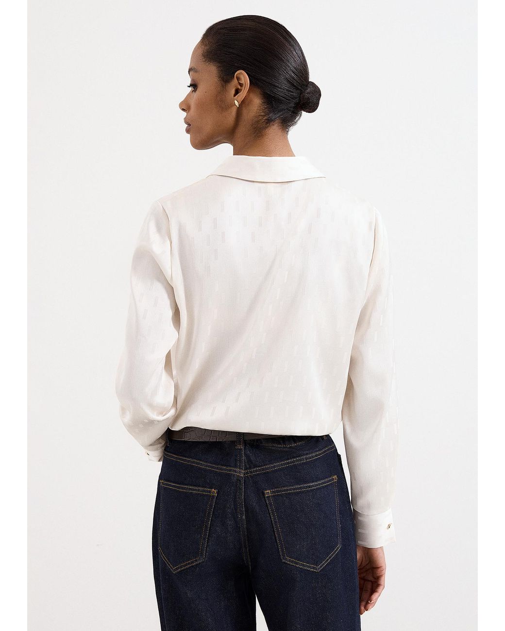 Phase Eight White Vega Jacquard Long Sleeve Shirt