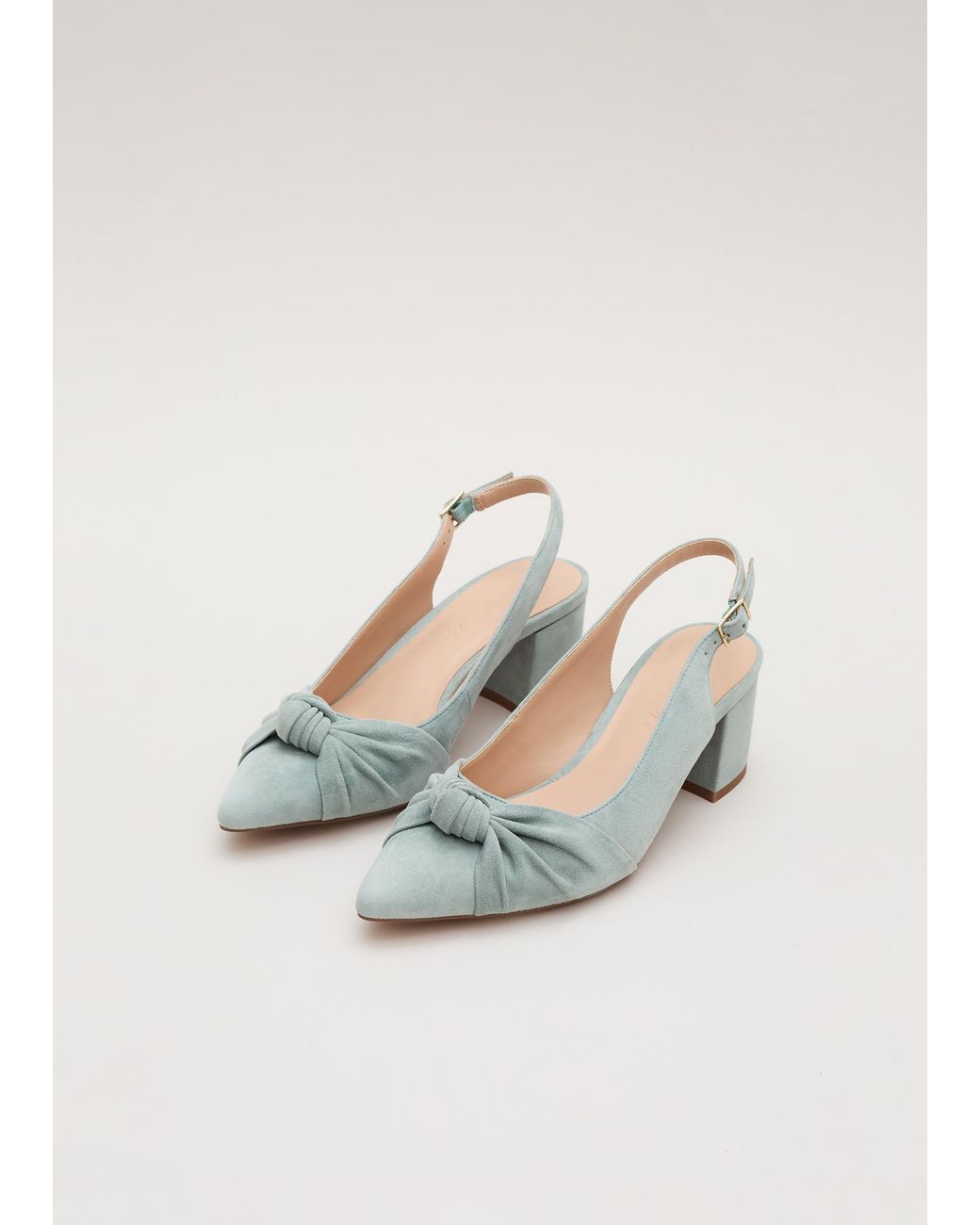 Phase Eight White Knot Front Block Heel Slingback
