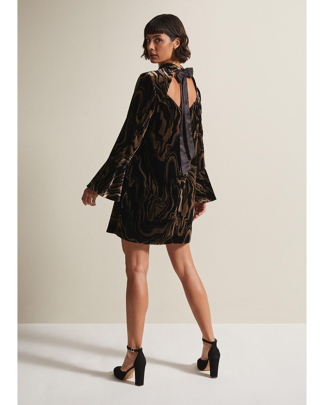 Phase Eight Black Rayna Velvet Swirl Mini Dress