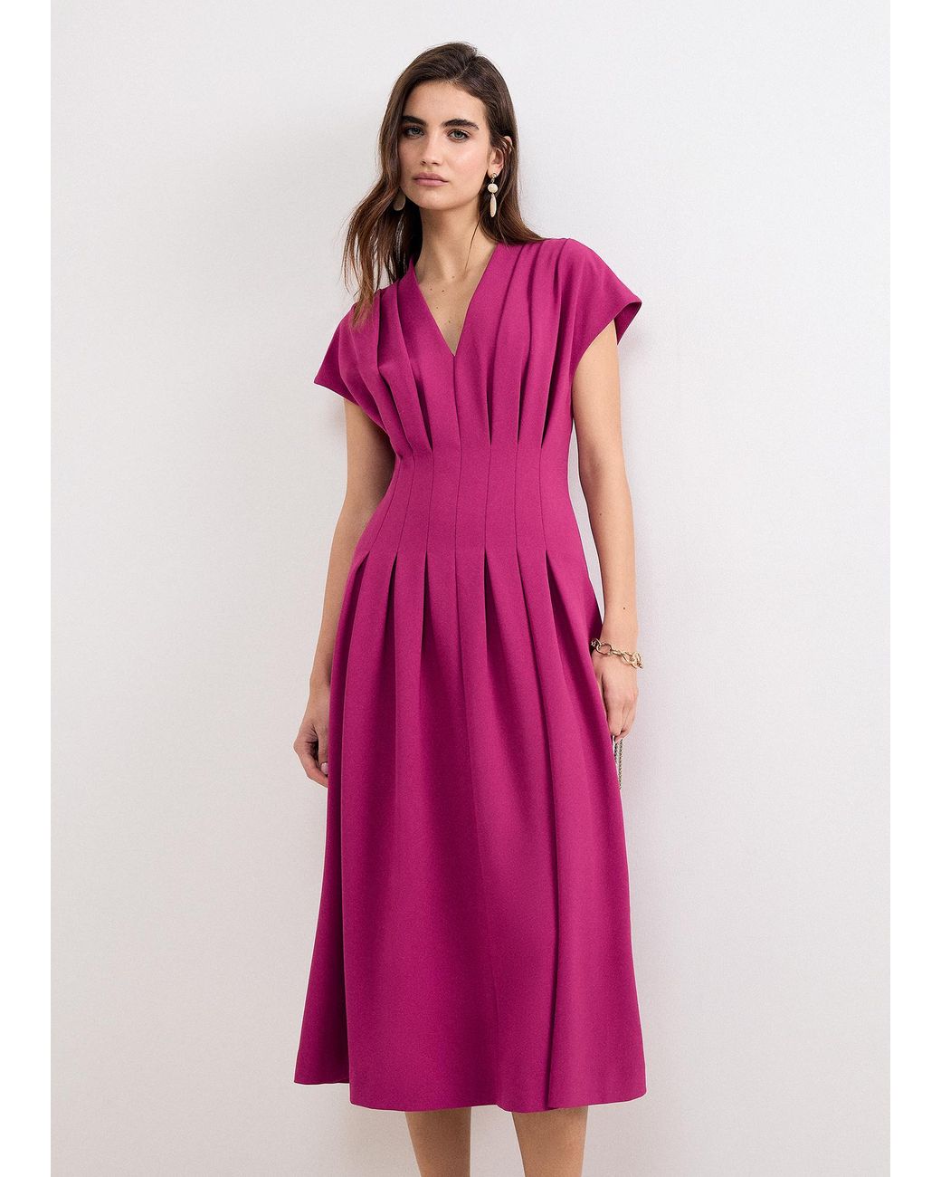 Phase Eight Pink Hanna Pleated Cap Sleeve Dress
