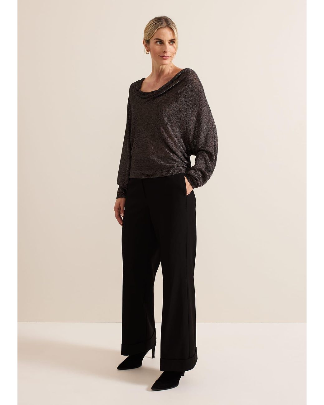 Phase Eight Black Malti Metallic Cowl Neck Knit