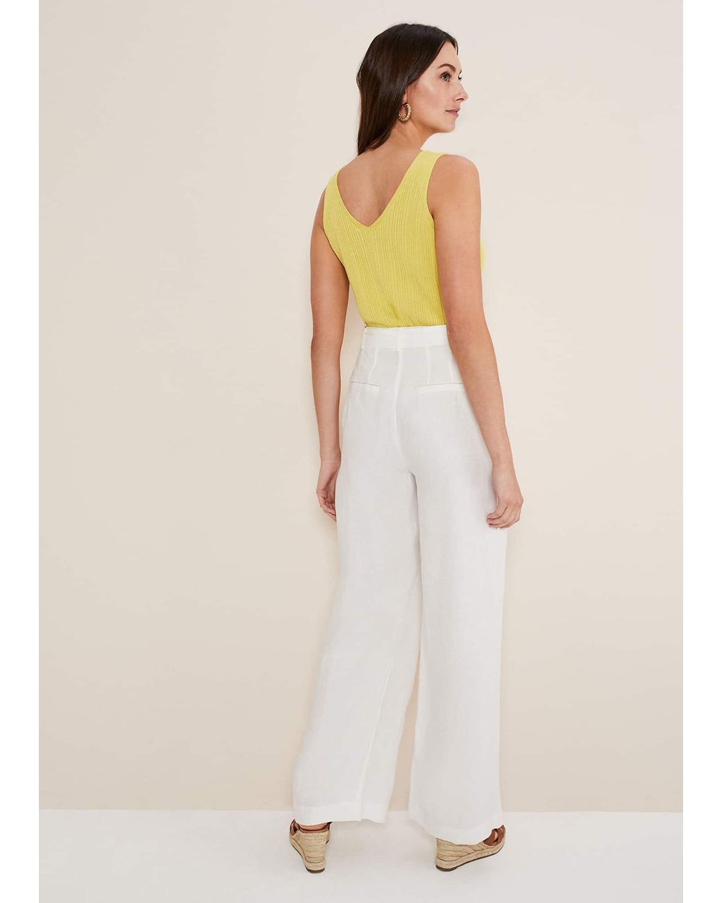 Phase Eight Natural Aaliyah Linen Wide Leg Trousers