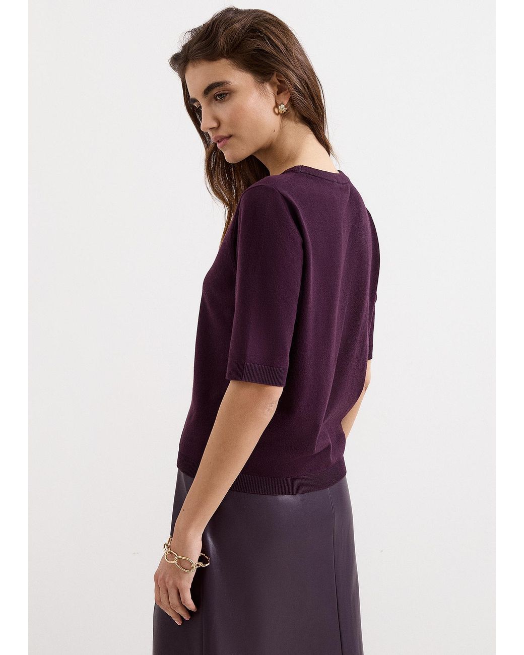 Phase Eight Purple Tula Seam Detail Knitted T Shirt