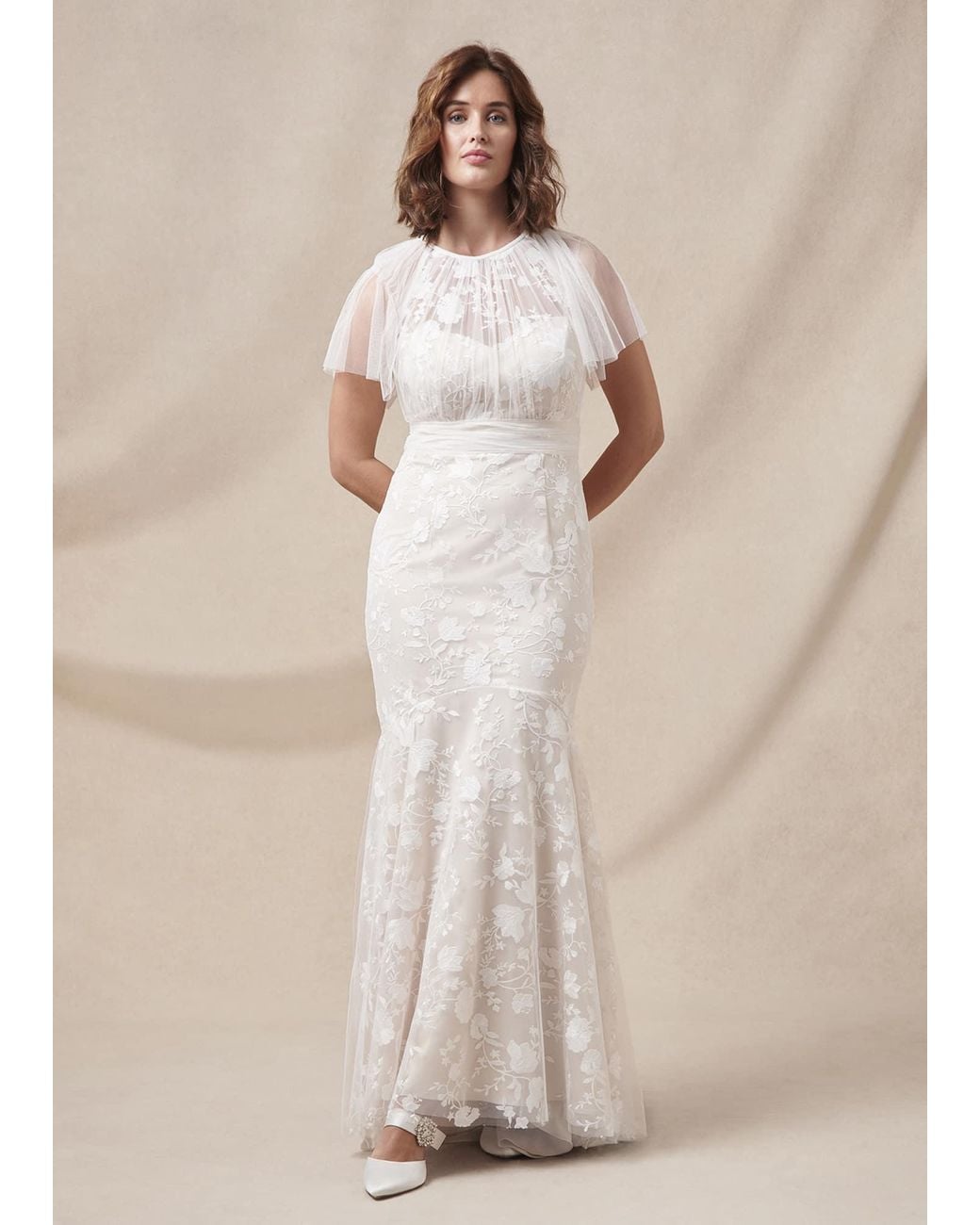 Phase Eight Natural Delilah Mesh Embroidered Maxi Wedding Dress
