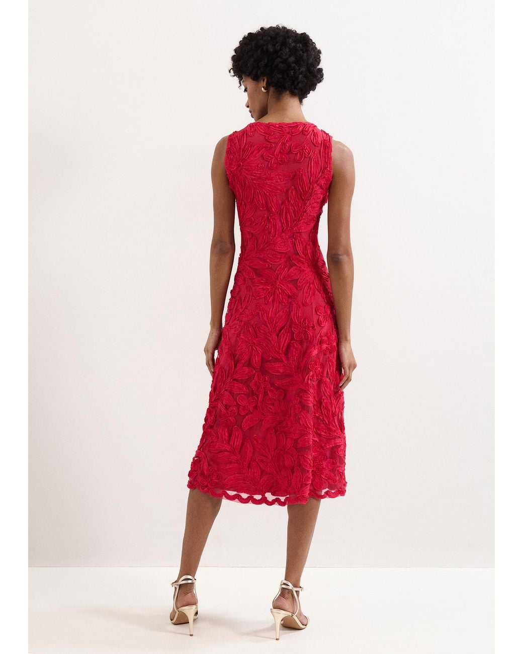 Phase Eight Red Paloma Tapework Midi Dress