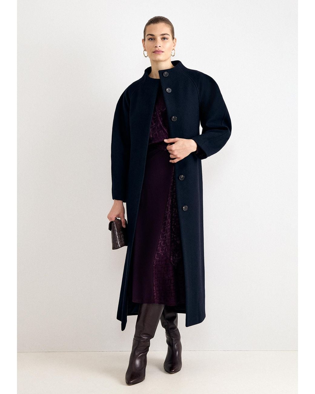 Phase Eight Blue Mollie Funnel Neck Long Coat