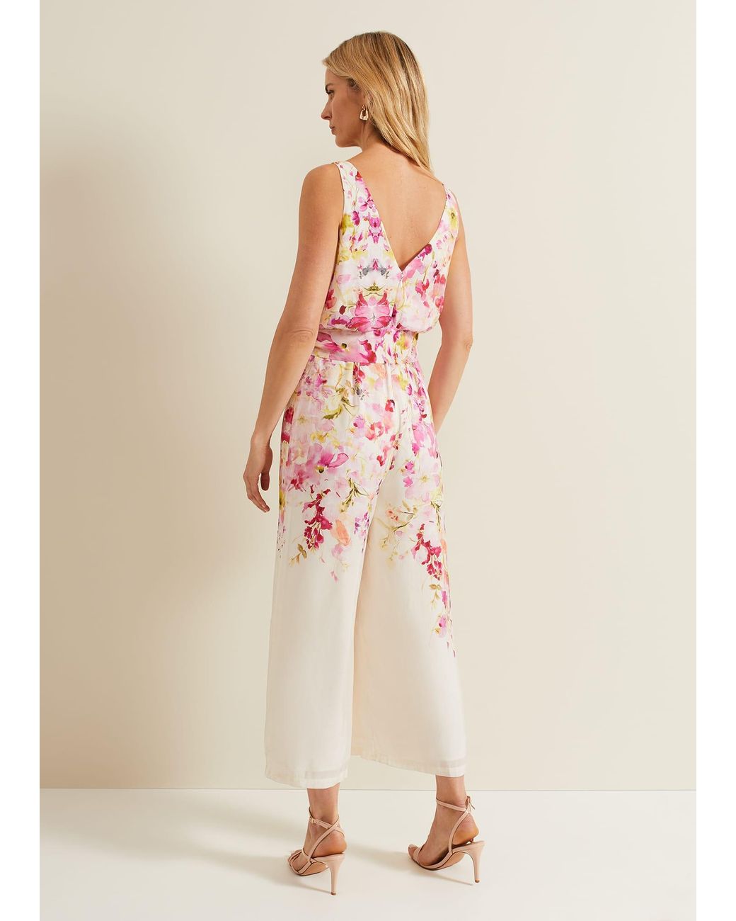Phase Eight Natural Ethel Floral Wide Leg Jumpsuit