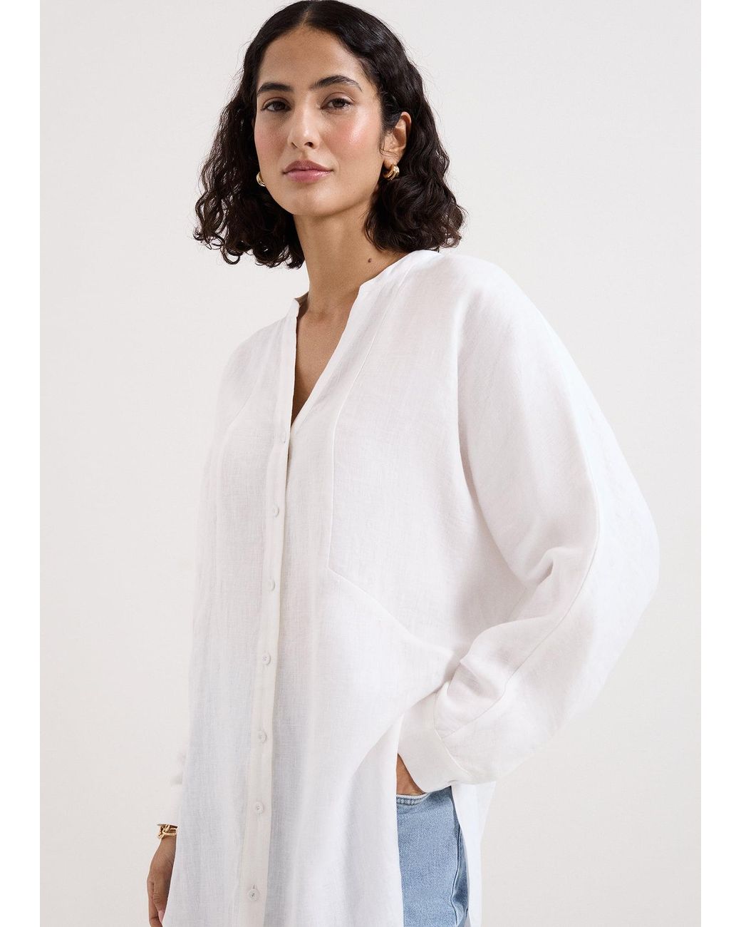 Phase Eight White Mathilde Linen Longline Shirt
