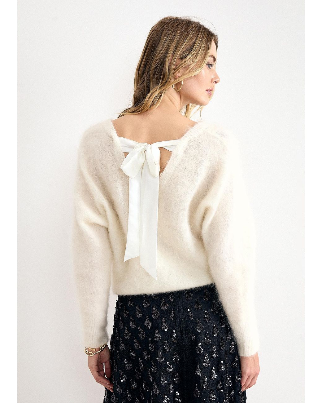 Phase Eight White Pamela Mohair V-Neck Jumper
