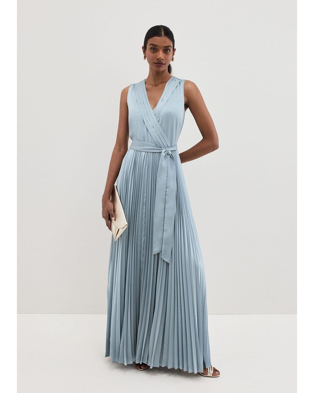 Pleated wrap maxi dress sale