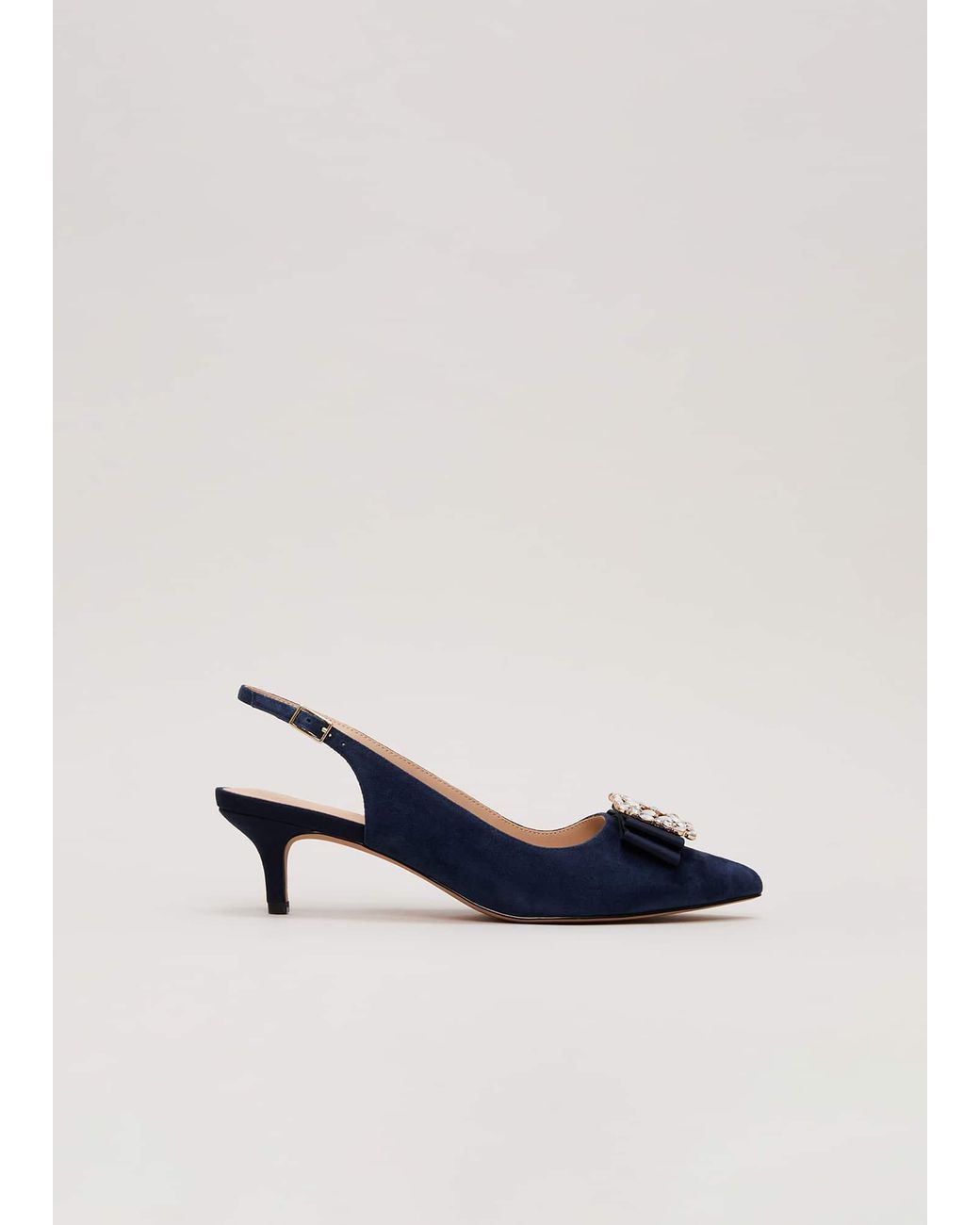 Phase Eight Blue Suede Embellished Kitten Heel