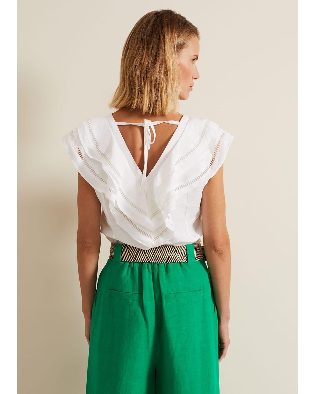Phase Eight White Rosey Linen Ruffle Top