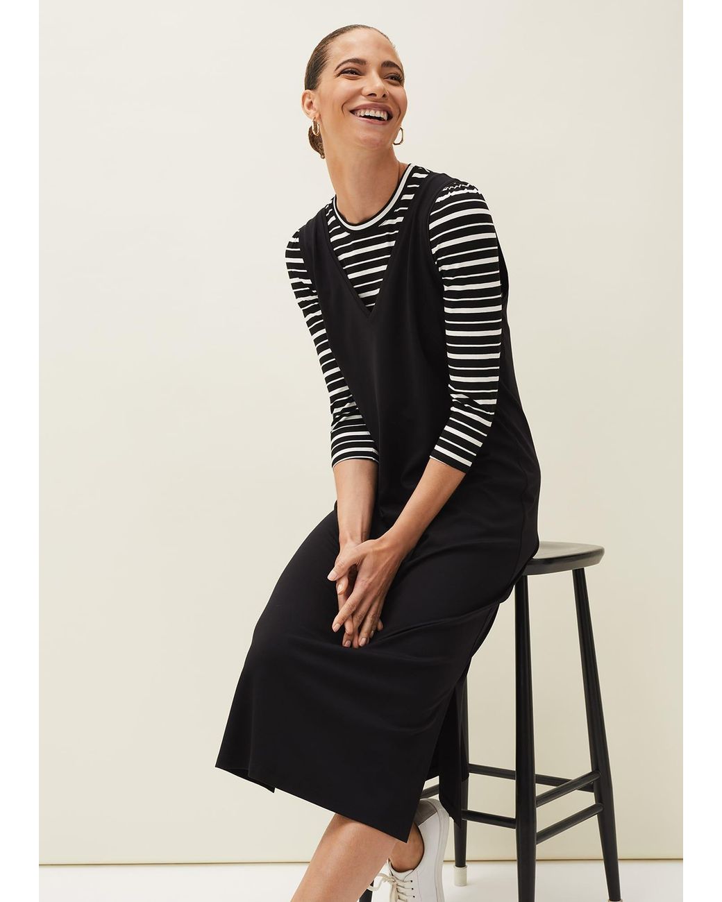 Phase Eight Black Catya Two Piece Stripe Top And Dress