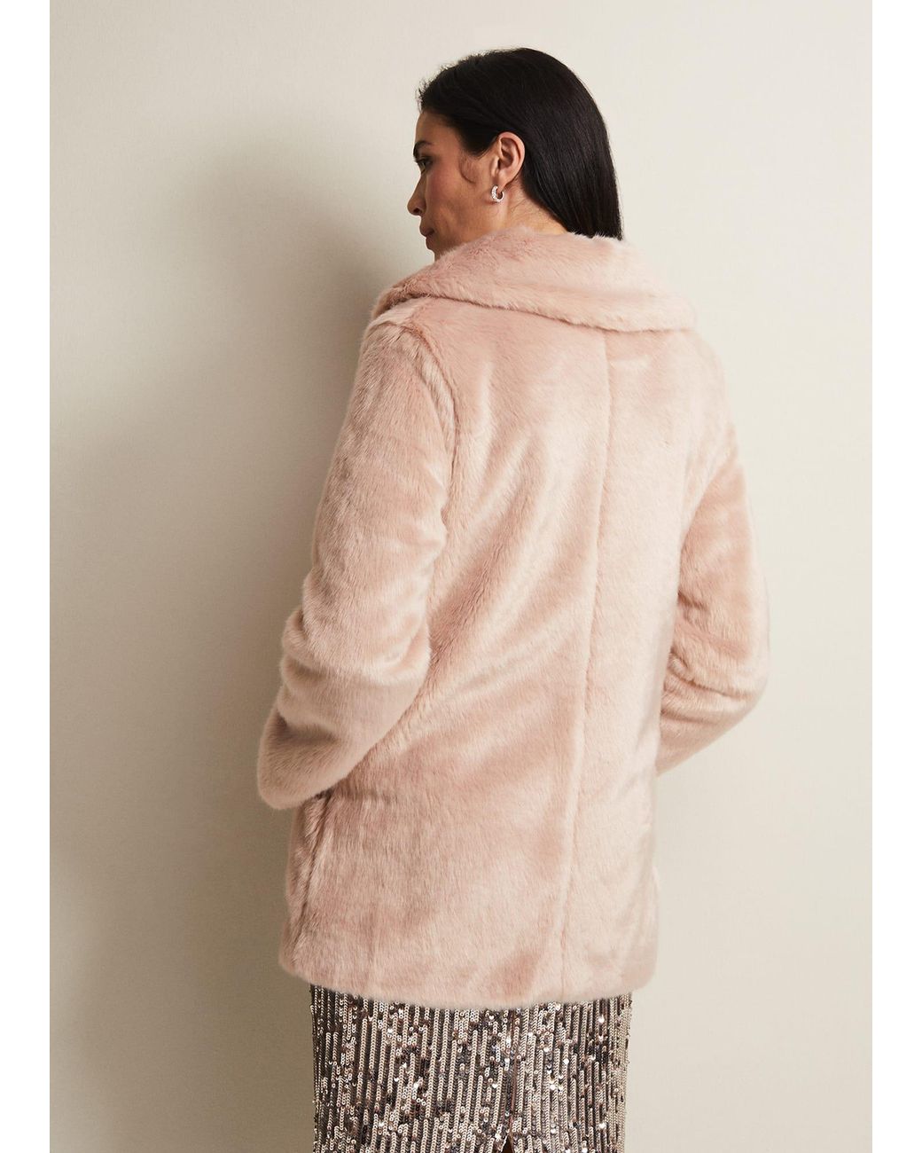 Phase Eight Pink Meg Faux Fur Coat
