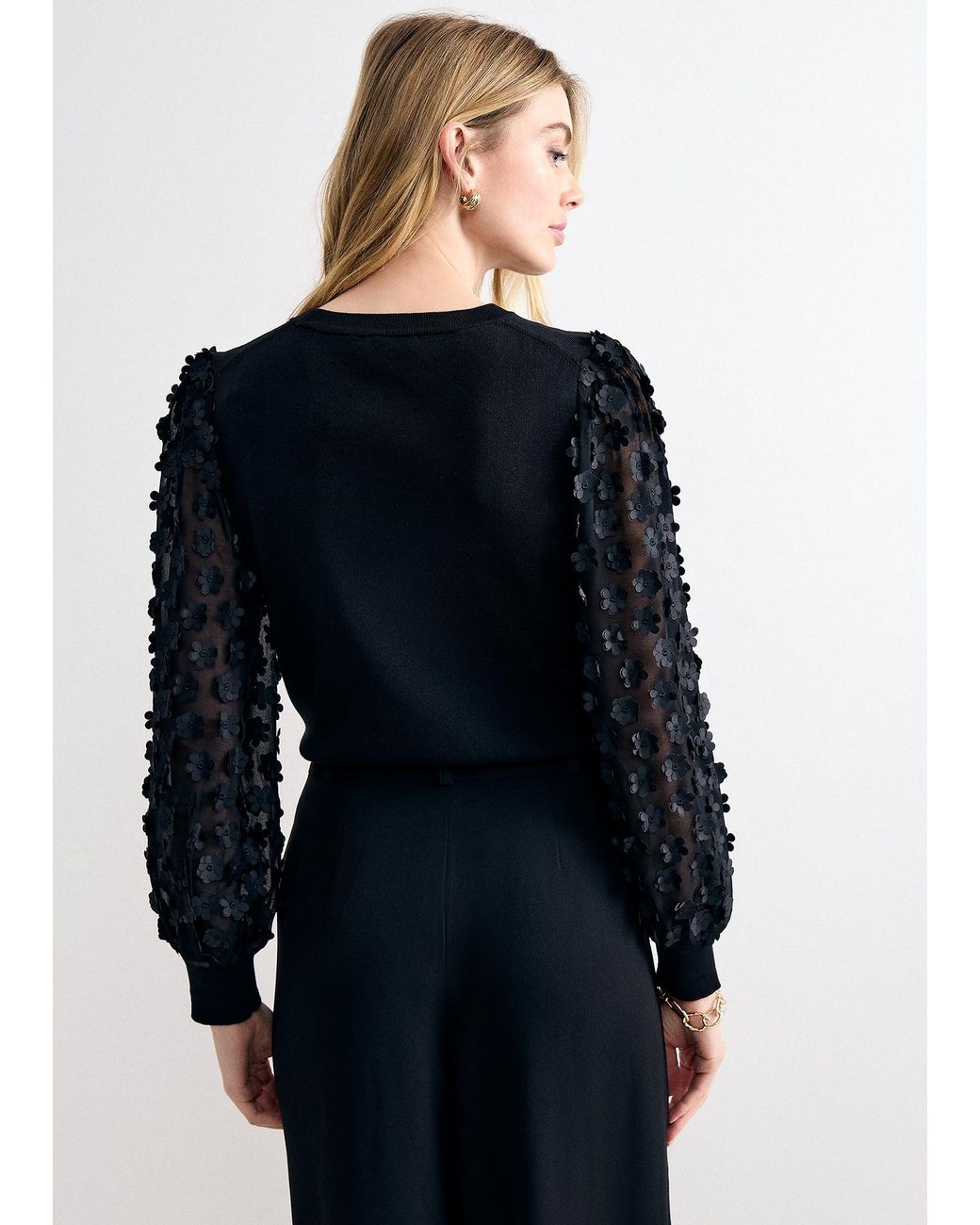 Phase Eight Blue Auren Floral Applique Sleeved Jumper