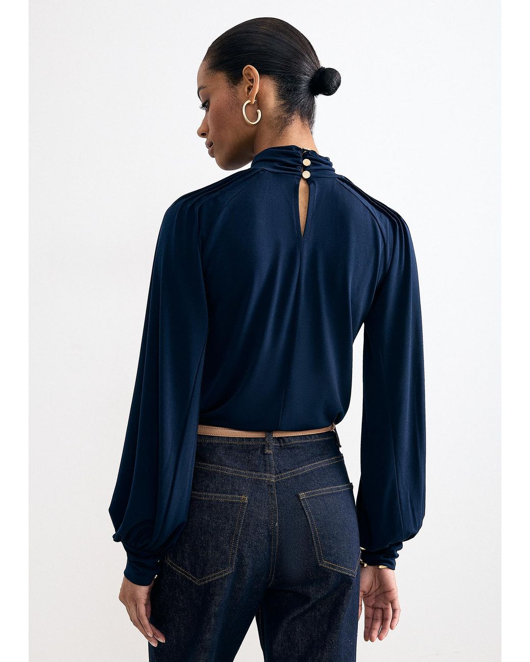Phase Eight Blue Ilaria Drape Sleeve Keyhole Top