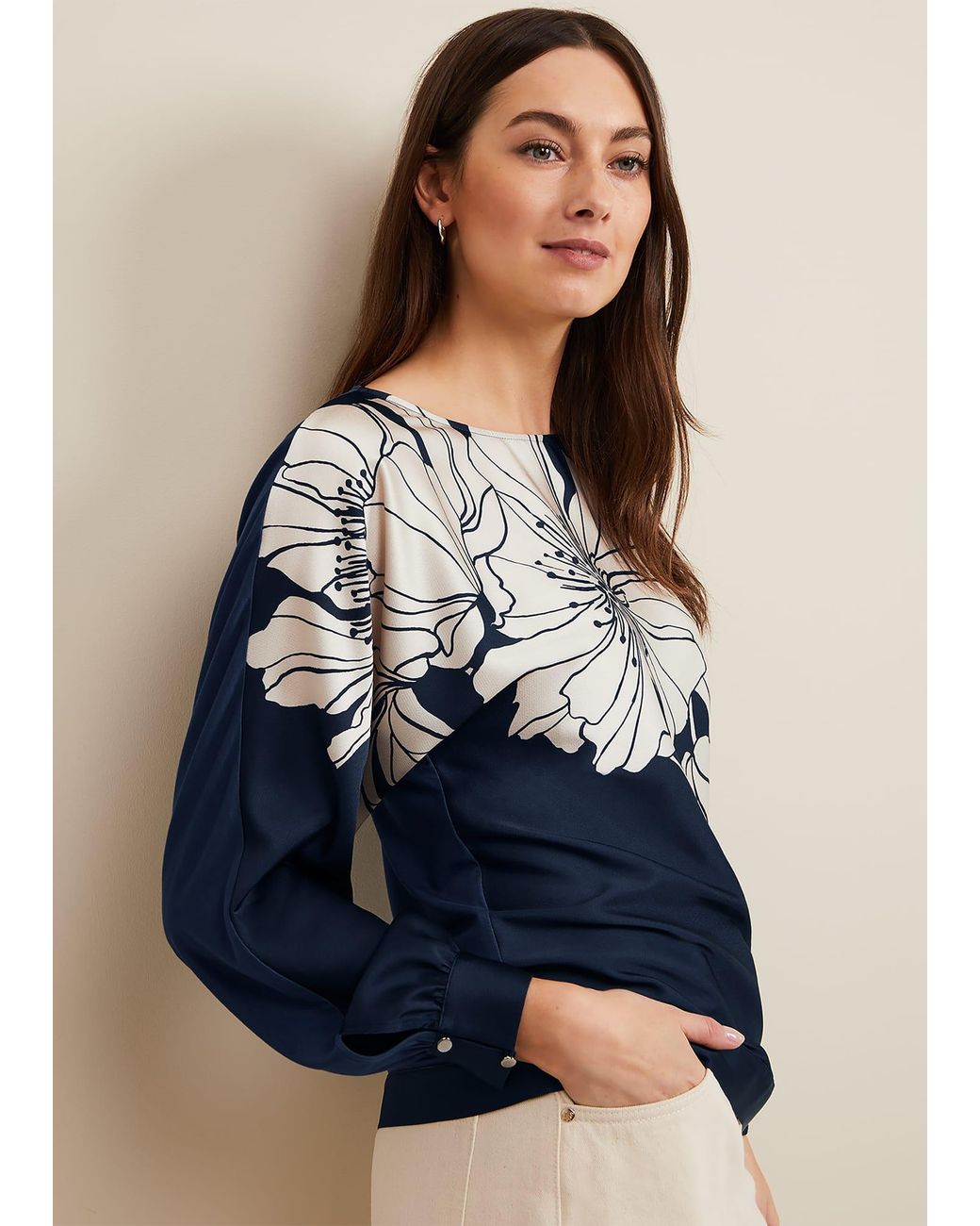 Phase Eight Blue Alora Floral Woven Front Top