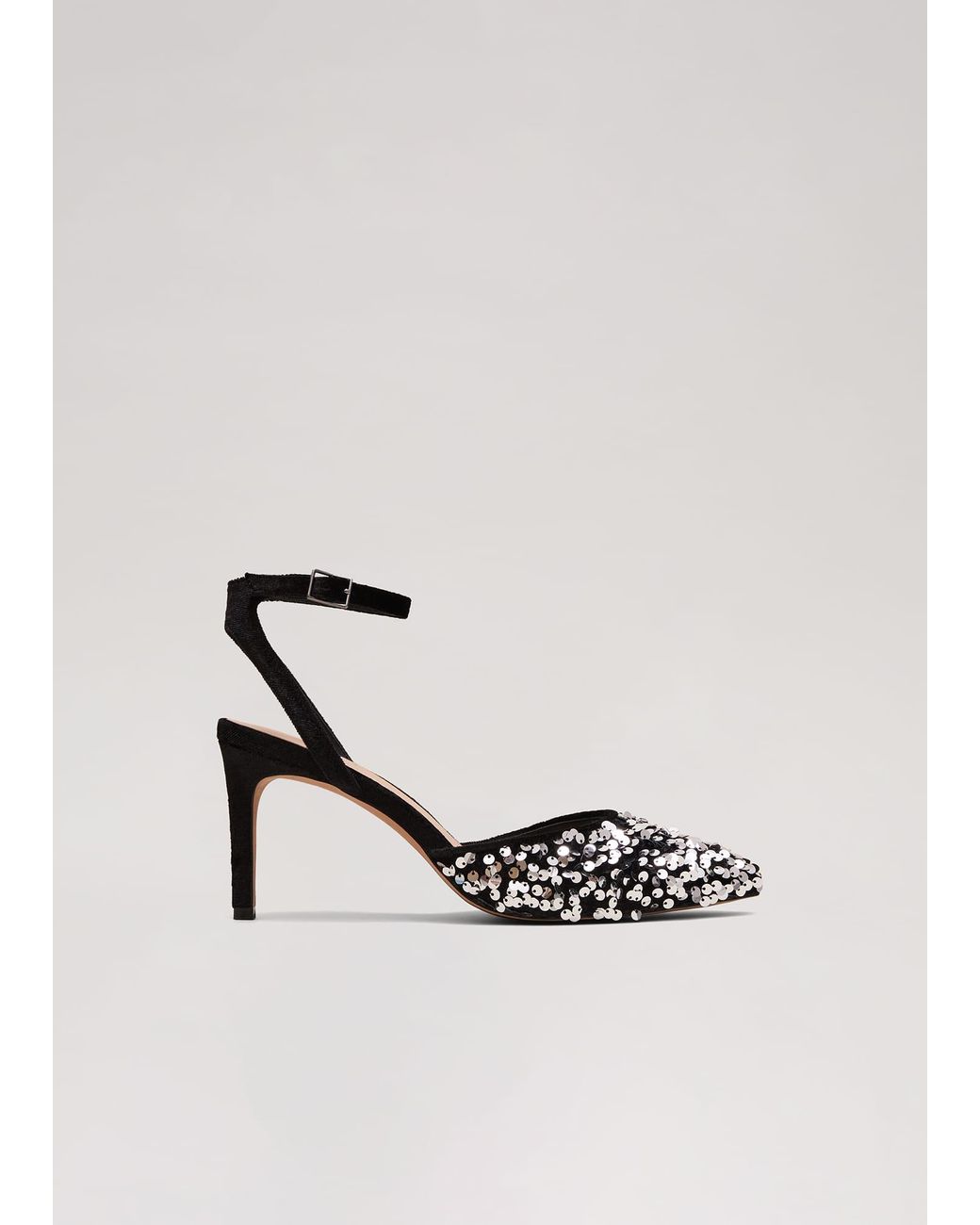Phase Eight White Velvet & Sequin Pointed Ankle Strap Shoe