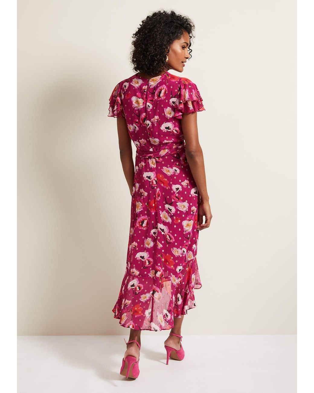 Phase Eight Pink Nadine Ruffle Print Dress