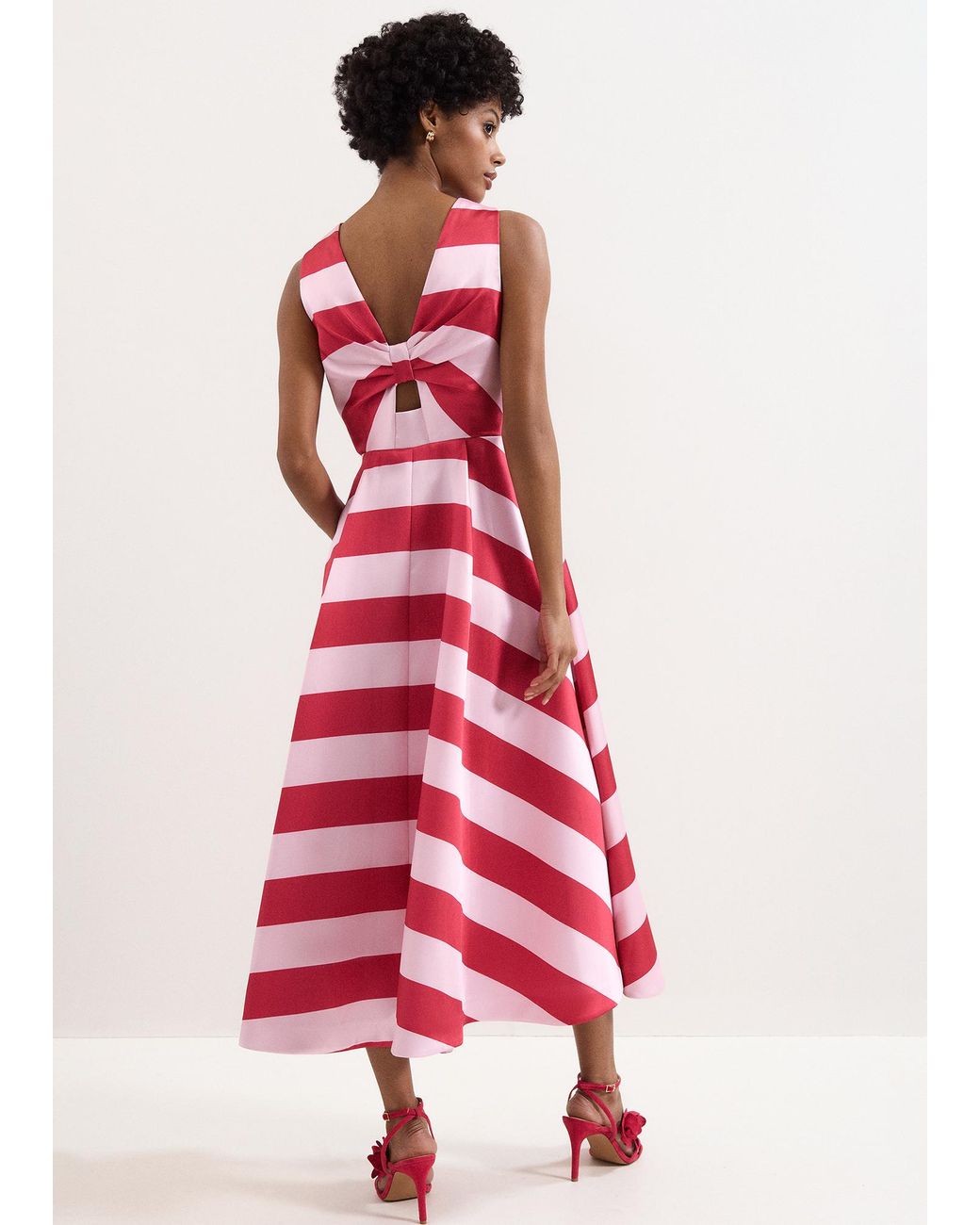 Phase Eight Red Kiria Striped Satin Midi Dress