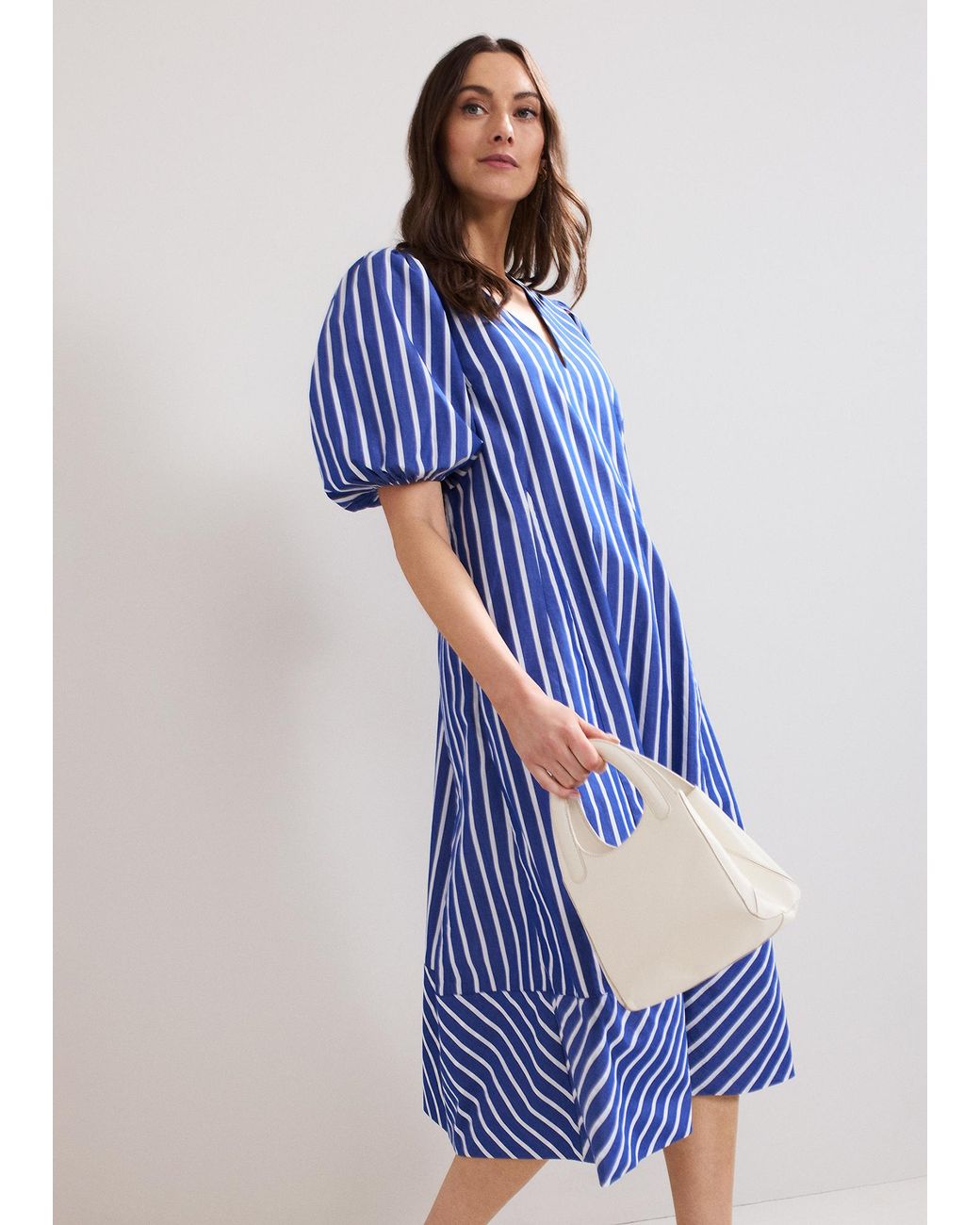Phase Eight Blue Lotty Stripe Godet Midi Dress