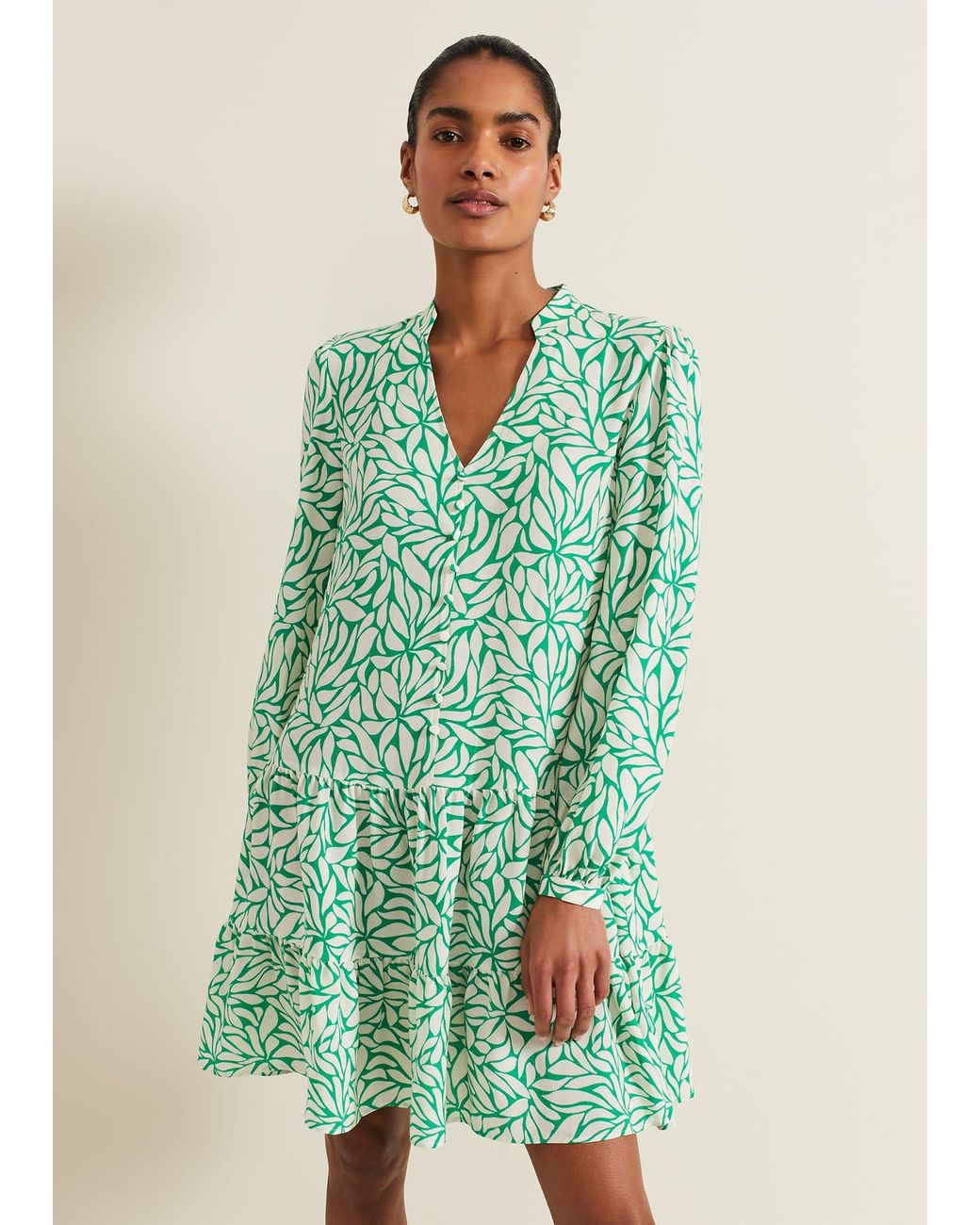 Phase Eight Green Penele Leaf Print Swing Dress