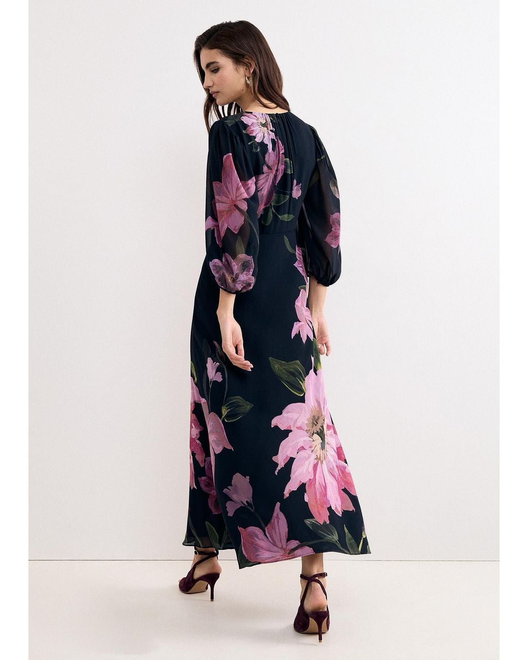 Phase Eight Blue Petite Betty Floral Printed Long Sleeve Maxi Dress