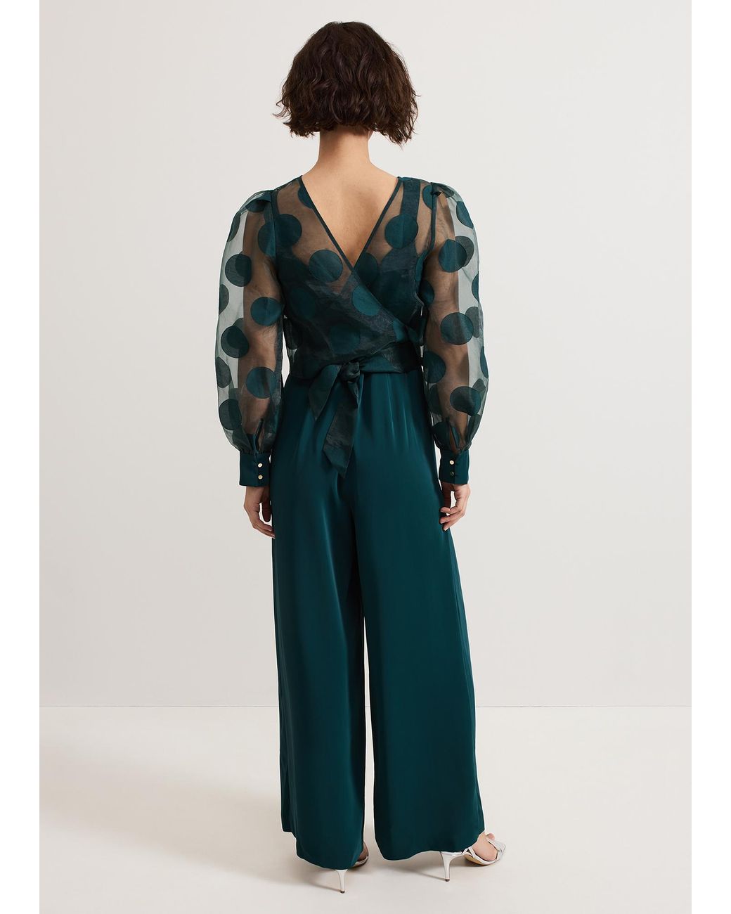 Phase Eight Blue Davina Spot Sheer Wrap Jumpsuit