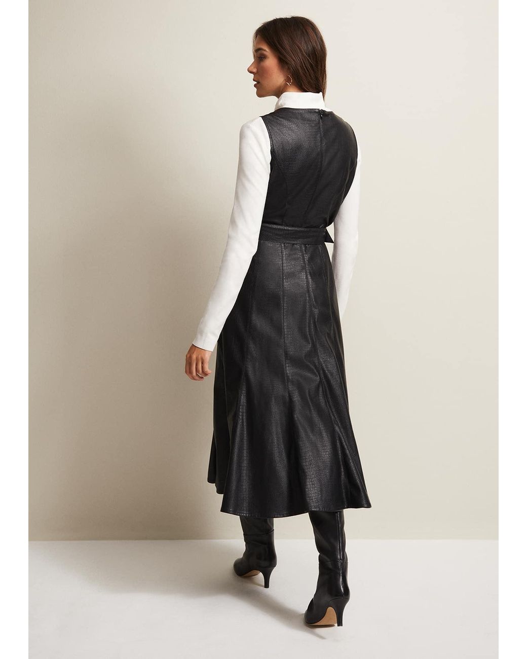 Phase Eight Natural Khloe Faux Leather Midi Dress