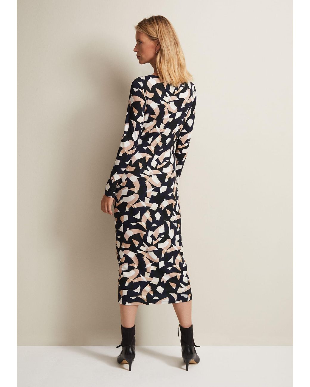 Phase Eight Natural Jordana Geo Ruched Midi Dress