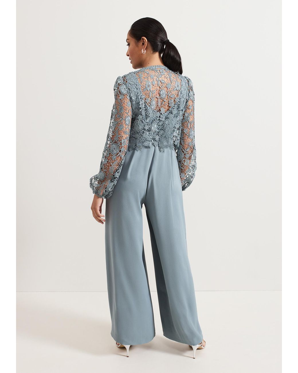 Phase Eight Blue Petite Vanessa Lace Bodice Jumpsuit