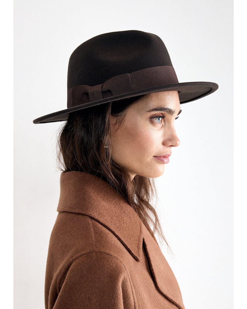 Phase Eight Brown Felt Ribbon Trilby Hat