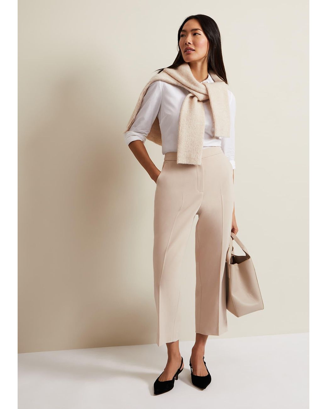 Phase Eight Natural Everlee Crop Straight Leg Smart Trouser